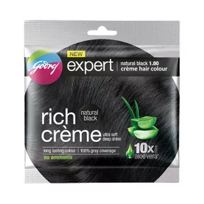 Godrej Expert Rich Cream Hair Color – 20 gm Color + 20 ml Developer (Natural Bla